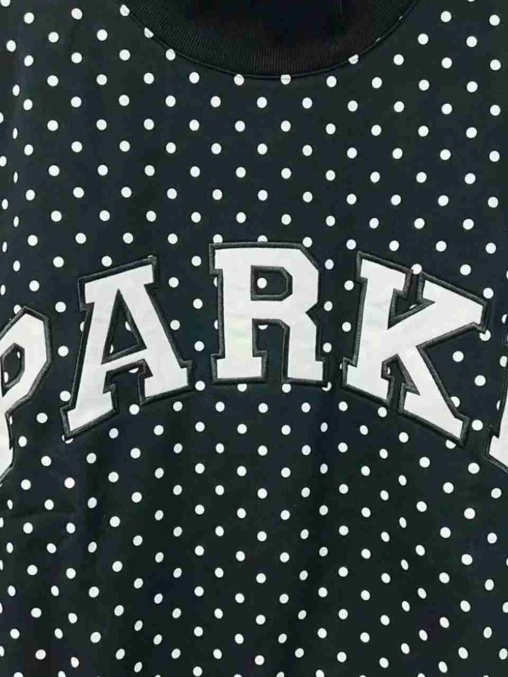 PARKE Black Polka‑Dot Mock‑Neck Sweatshirt White Varsity Letter Applique - Picture 6 of 6